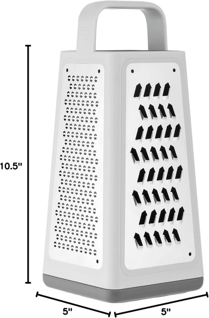 Z-Cut Tower Multifunctional Box Grater, Faster Grating Technology, Cheese Grater, Zester, Garlic grater, Slicer, Rasp Grater and more, Gray