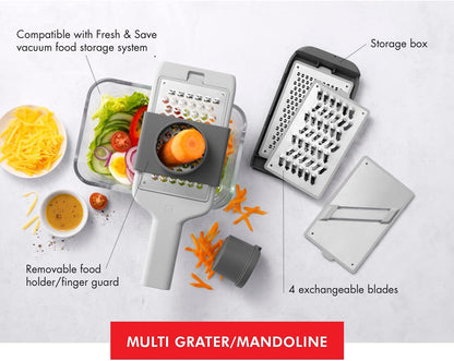 Z-Cut Tower Multifunctional Box Grater, Faster Grating Technology, Cheese Grater, Zester, Garlic grater, Slicer, Rasp Grater and more, Gray