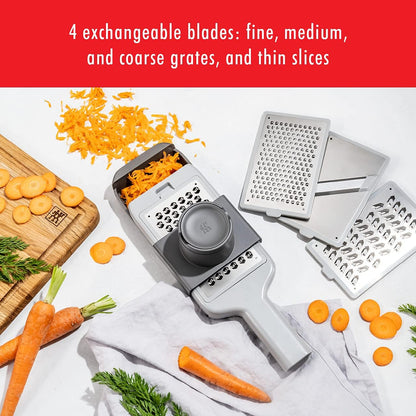 Z-Cut Tower Multifunctional Box Grater, Faster Grating Technology, Cheese Grater, Zester, Garlic grater, Slicer, Rasp Grater and more, Gray