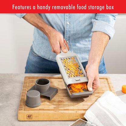 Z-Cut Tower Multifunctional Box Grater, Faster Grating Technology, Cheese Grater, Zester, Garlic grater, Slicer, Rasp Grater and more, Gray