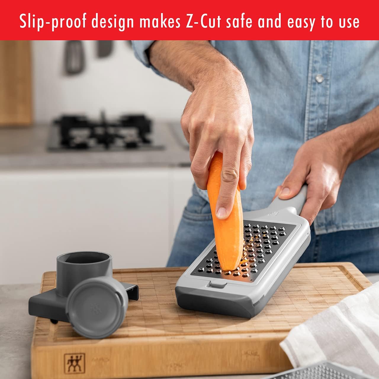 Z-Cut Tower Multifunctional Box Grater, Faster Grating Technology, Cheese Grater, Zester, Garlic grater, Slicer, Rasp Grater and more, Gray
