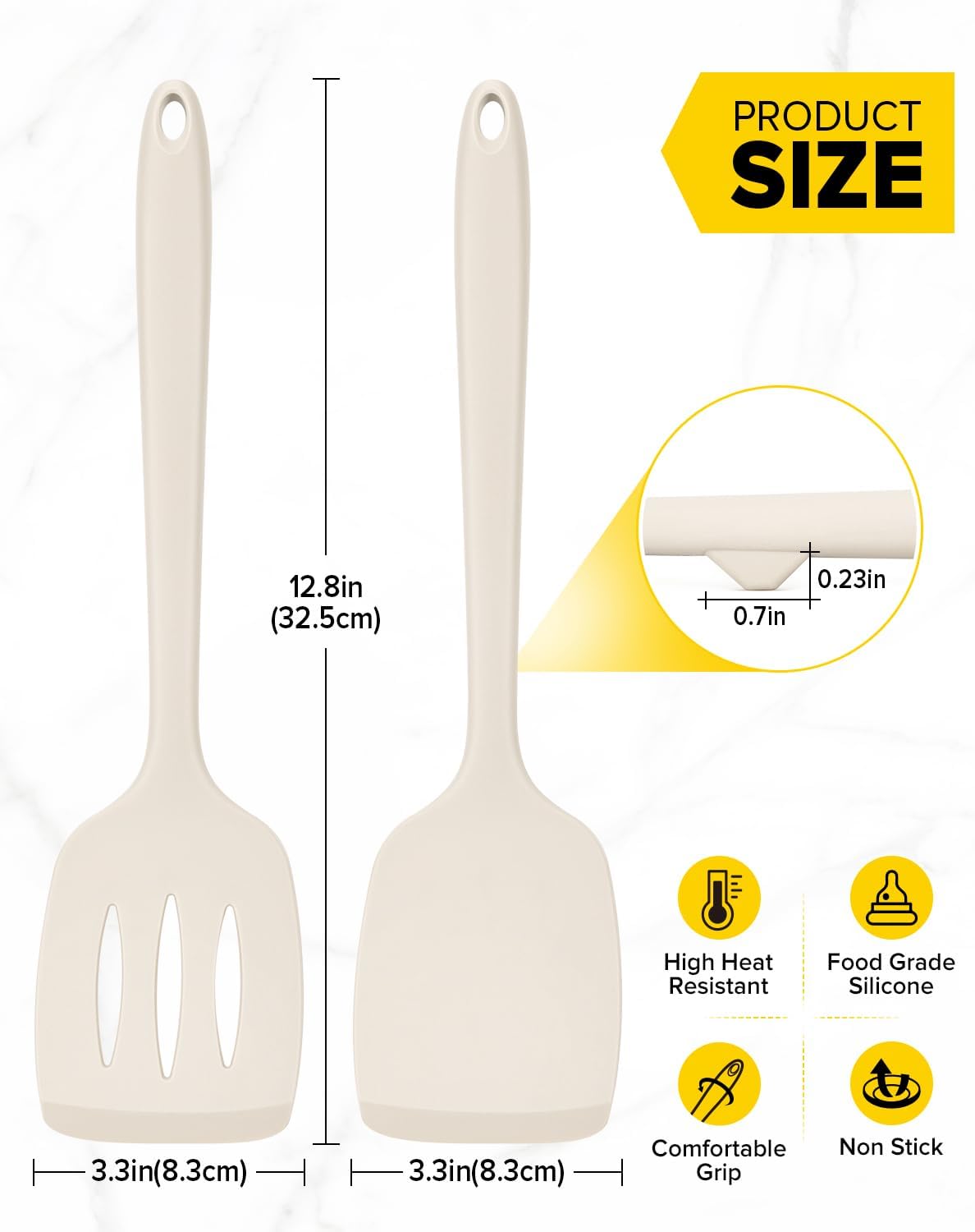 Silicone Spatula, Solid & Slotted Turner, One-Piece, 2 Pack,Khaki
