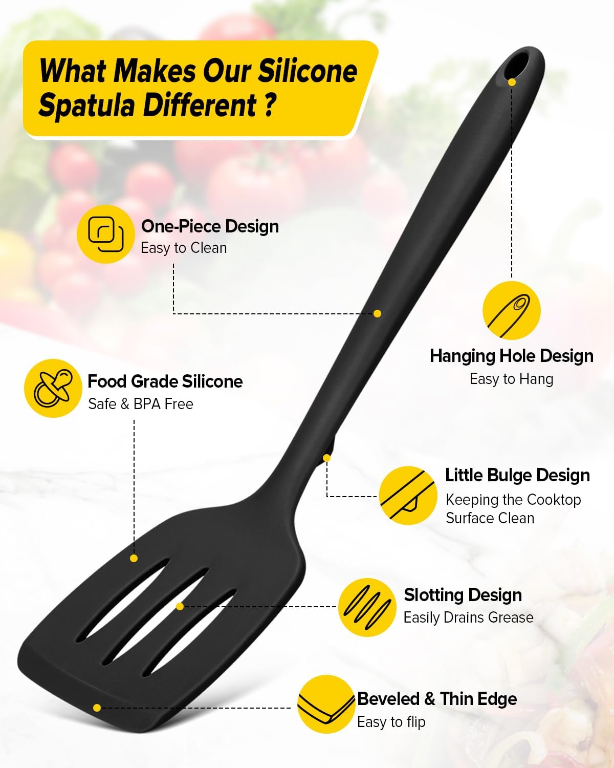 Silicone Spatula, Solid & Slotted Turner, One-Piece, 2 Pack,Khaki