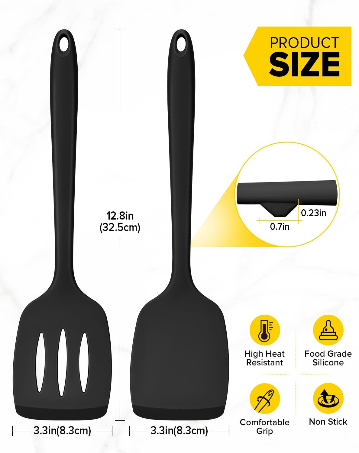 Silicone Spatula, Solid & Slotted Turner, One-Piece, 2 Pack,Khaki