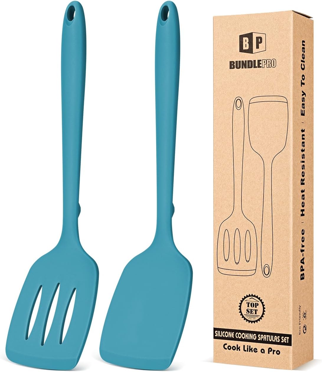 Silicone Spatula, Solid & Slotted Turner, One-Piece, 2 Pack,Khaki