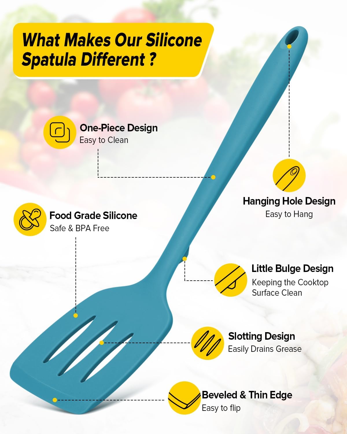 Silicone Spatula, Solid & Slotted Turner, One-Piece, 2 Pack,Khaki