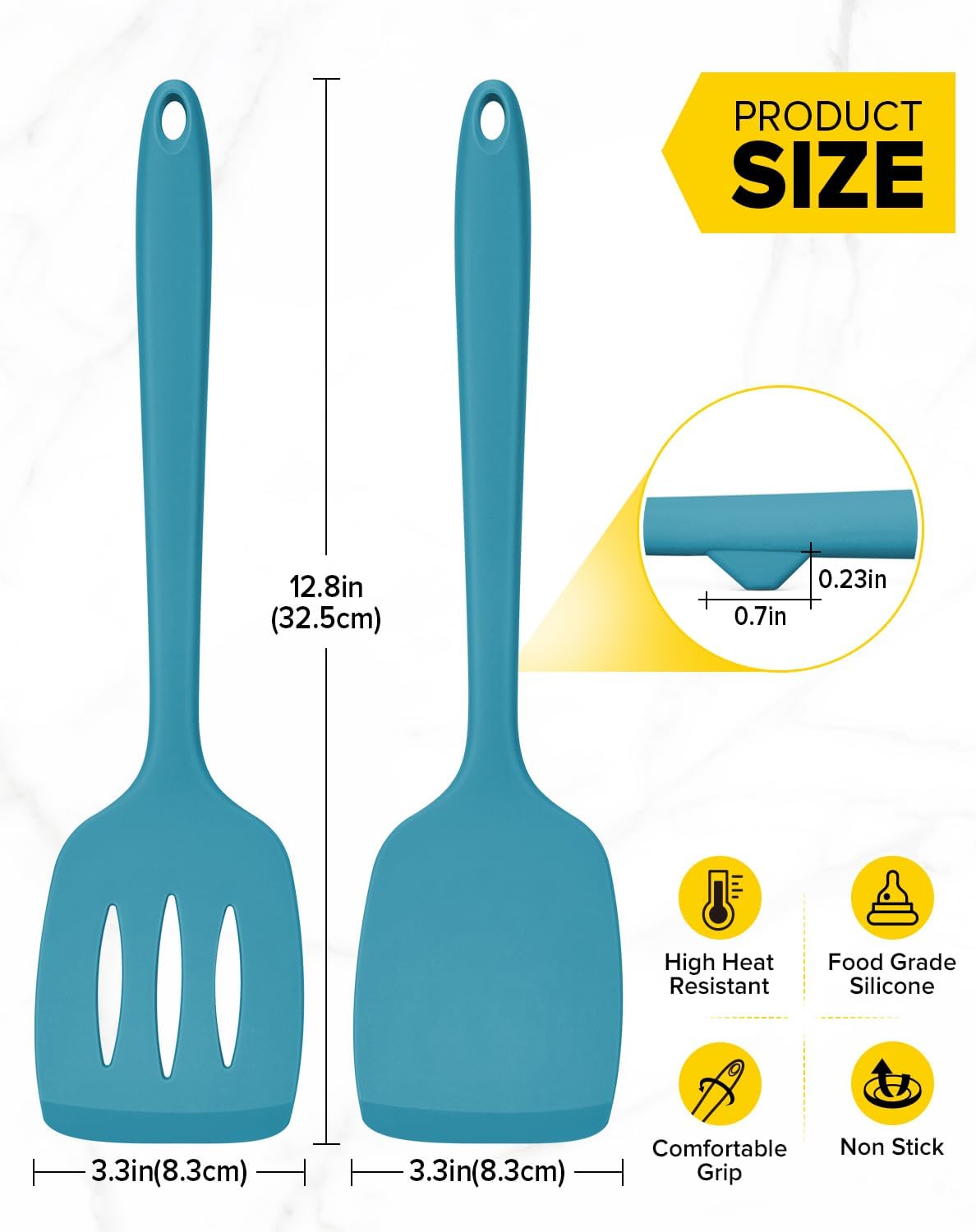 Silicone Spatula, Solid & Slotted Turner, One-Piece, 2 Pack,Khaki