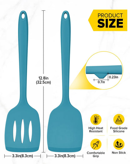 Silicone Spatula, Solid & Slotted Turner, One-Piece, 2 Pack,Khaki