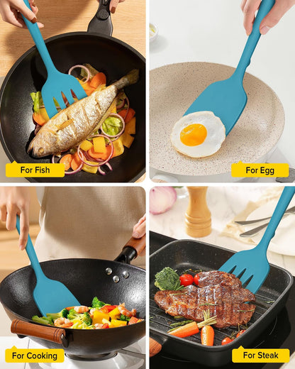 Silicone Spatula, Solid & Slotted Turner, One-Piece, 2 Pack,Khaki