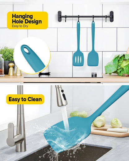 Silicone Spatula, Solid & Slotted Turner, One-Piece, 2 Pack,Khaki