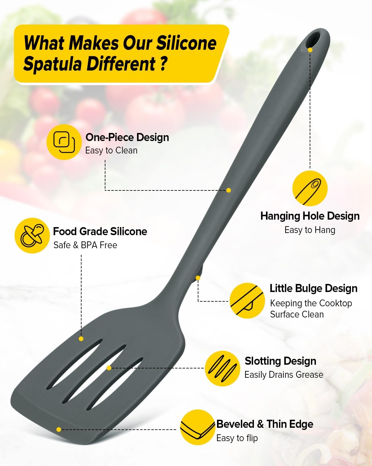 Silicone Spatula, Solid & Slotted Turner, One-Piece, 2 Pack,Khaki