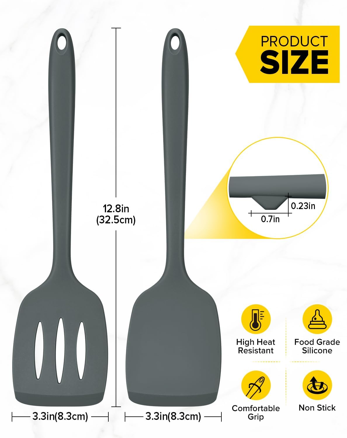 Silicone Spatula, Solid & Slotted Turner, One-Piece, 2 Pack,Khaki