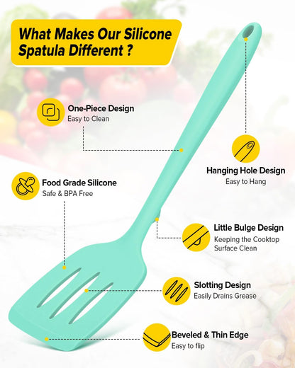 Silicone Spatula, Solid & Slotted Turner, One-Piece, 2 Pack,Khaki