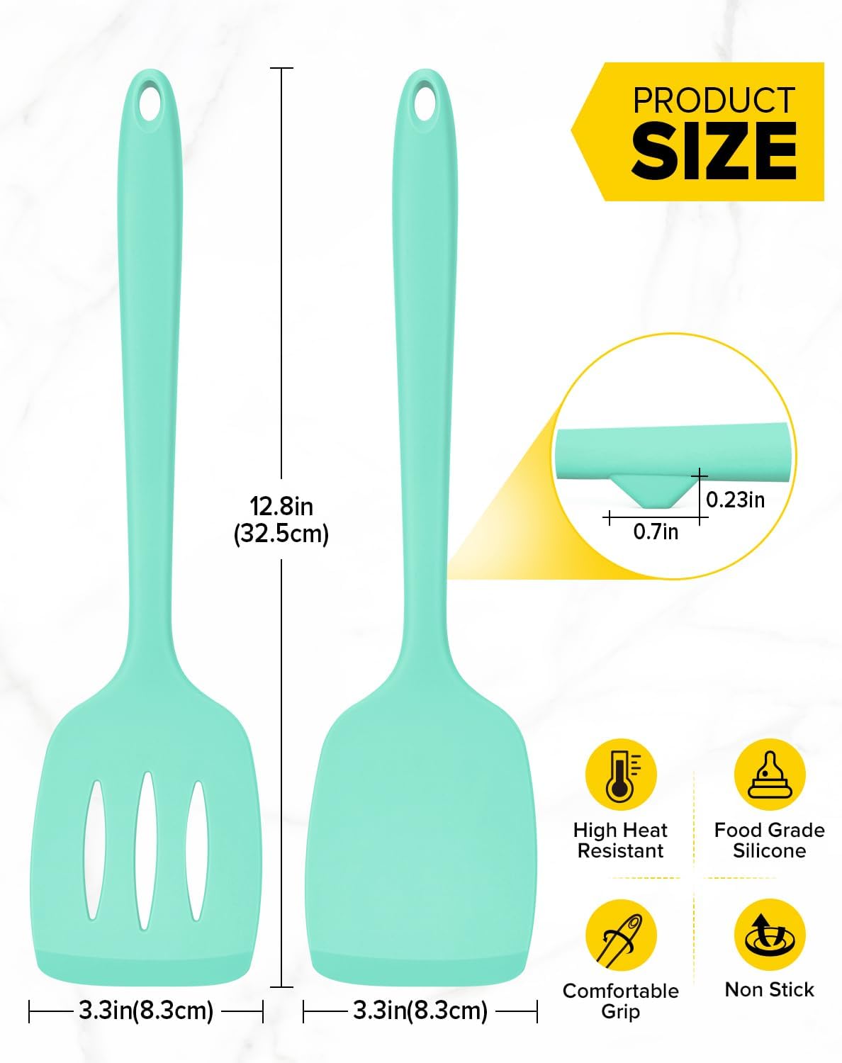 Silicone Spatula, Solid & Slotted Turner, One-Piece, 2 Pack,Khaki