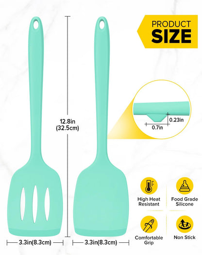 Silicone Spatula, Solid & Slotted Turner, One-Piece, 2 Pack,Khaki