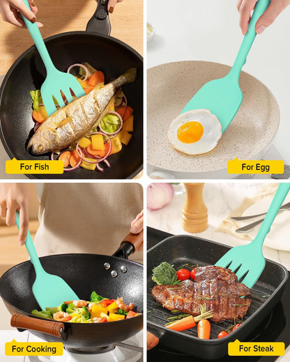 Silicone Spatula, Solid & Slotted Turner, One-Piece, 2 Pack,Khaki