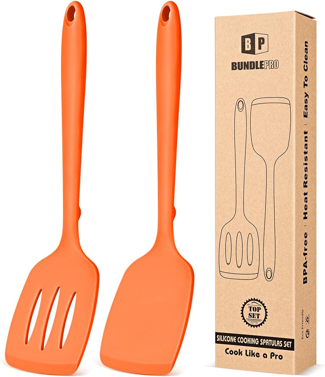 Silicone Spatula, Solid & Slotted Turner, One-Piece, 2 Pack,Khaki