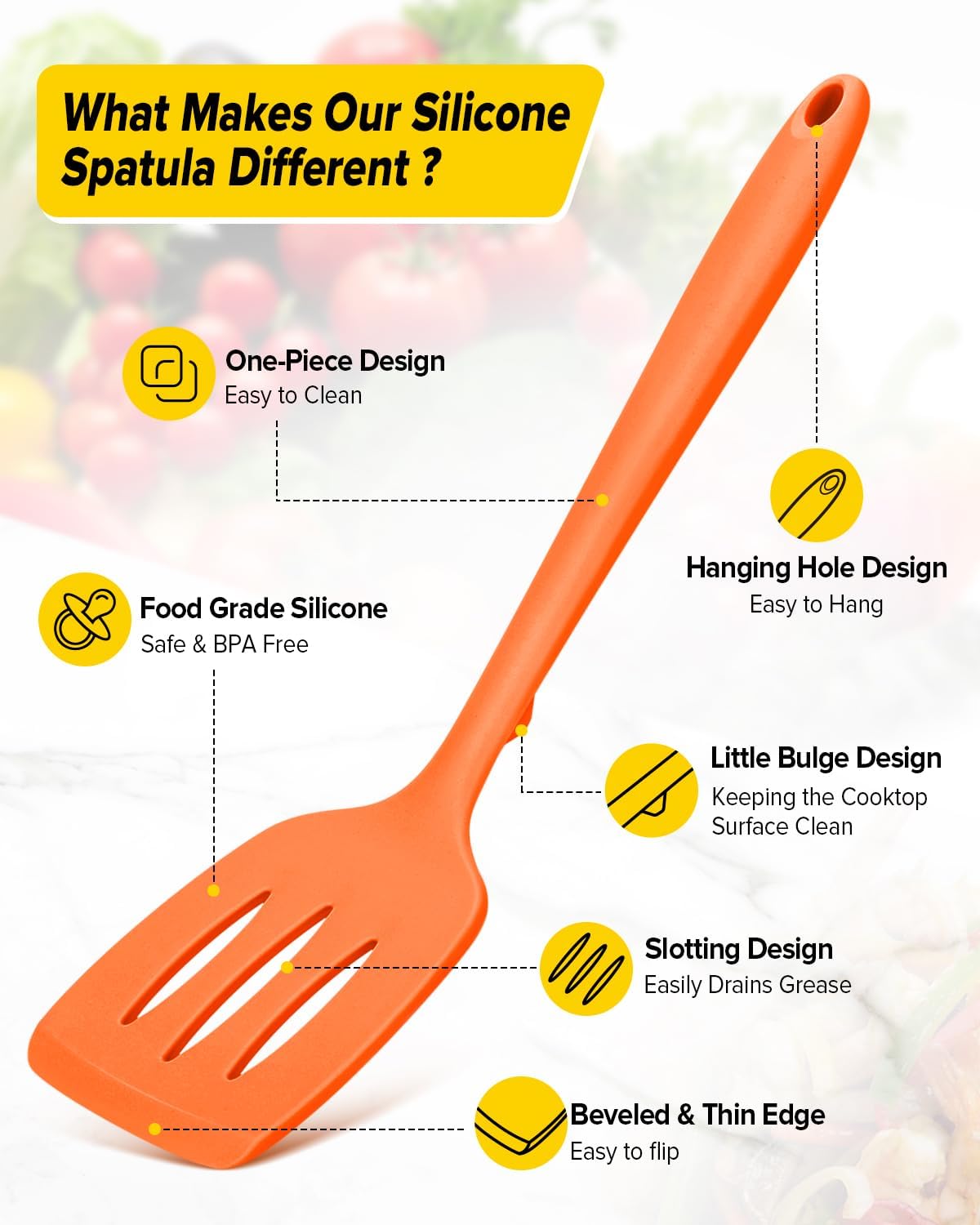 Silicone Spatula, Solid & Slotted Turner, One-Piece, 2 Pack,Khaki