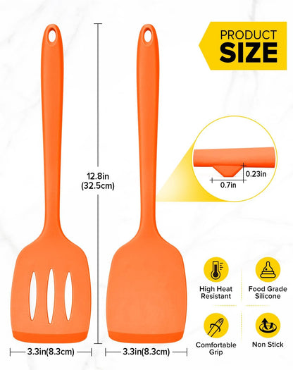 Silicone Spatula, Solid & Slotted Turner, One-Piece, 2 Pack,Khaki