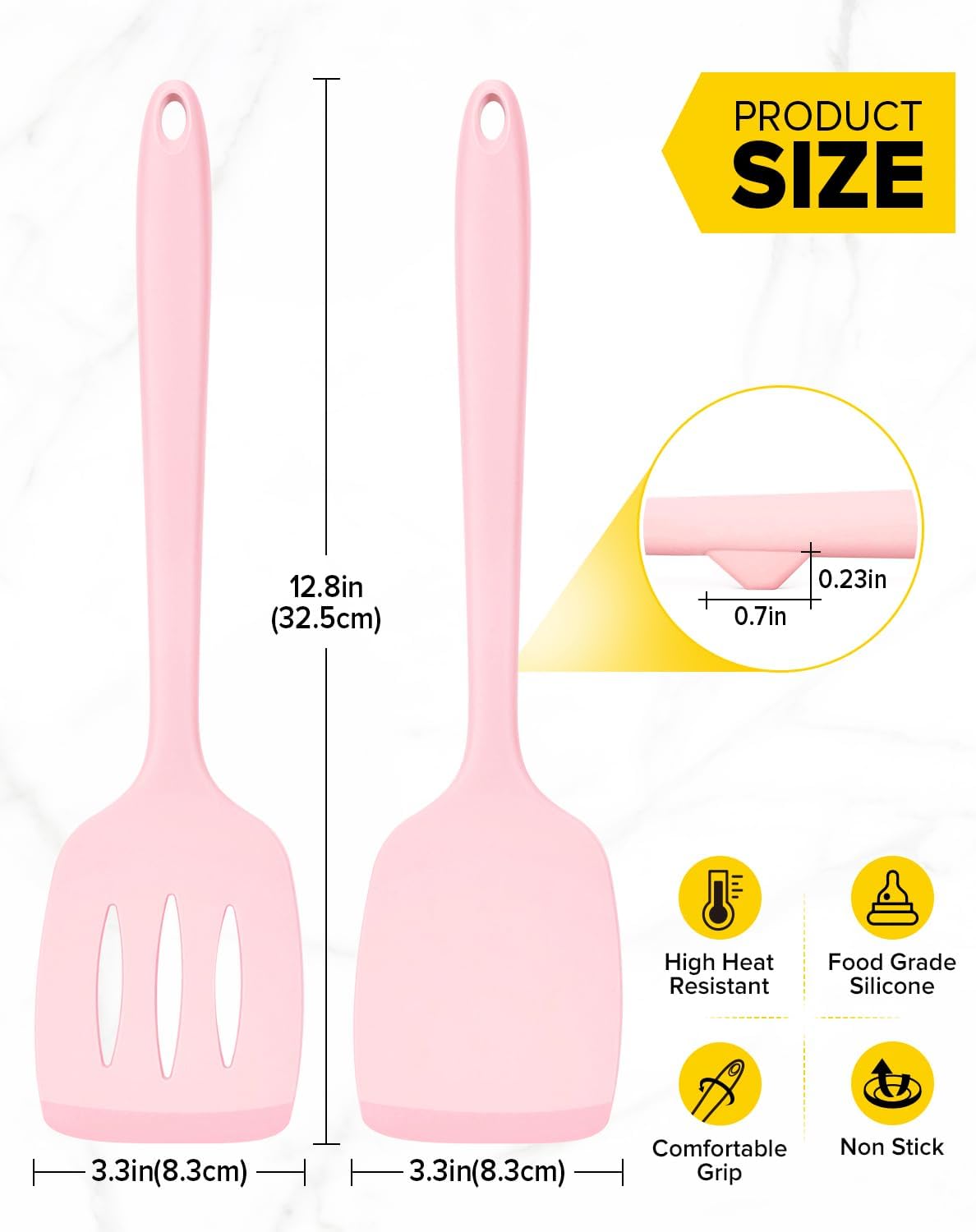 Silicone Spatula, Solid & Slotted Turner, One-Piece, 2 Pack,Khaki