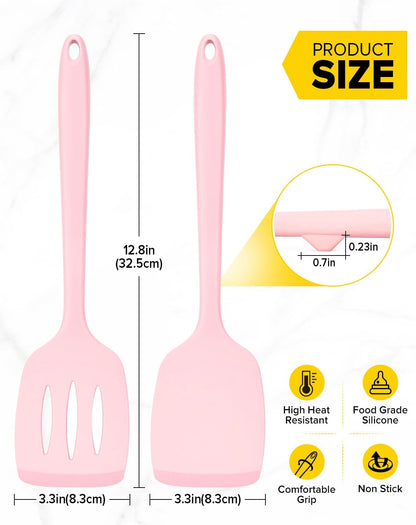Silicone Spatula, Solid & Slotted Turner, One-Piece, 2 Pack,Khaki