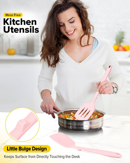 Silicone Spatula, Solid & Slotted Turner, One-Piece, 2 Pack,Khaki
