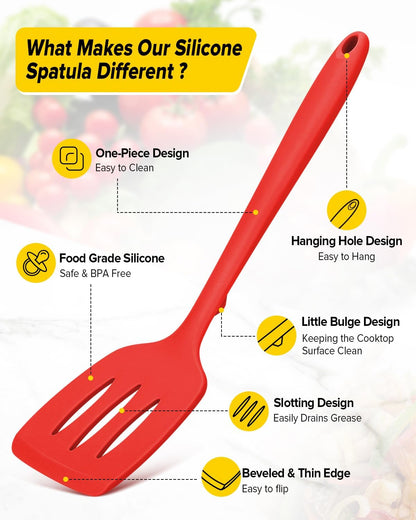 Silicone Spatula, Solid & Slotted Turner, One-Piece, 2 Pack,Khaki
