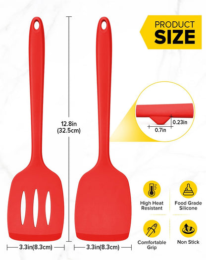 Silicone Spatula, Solid & Slotted Turner, One-Piece, 2 Pack,Khaki