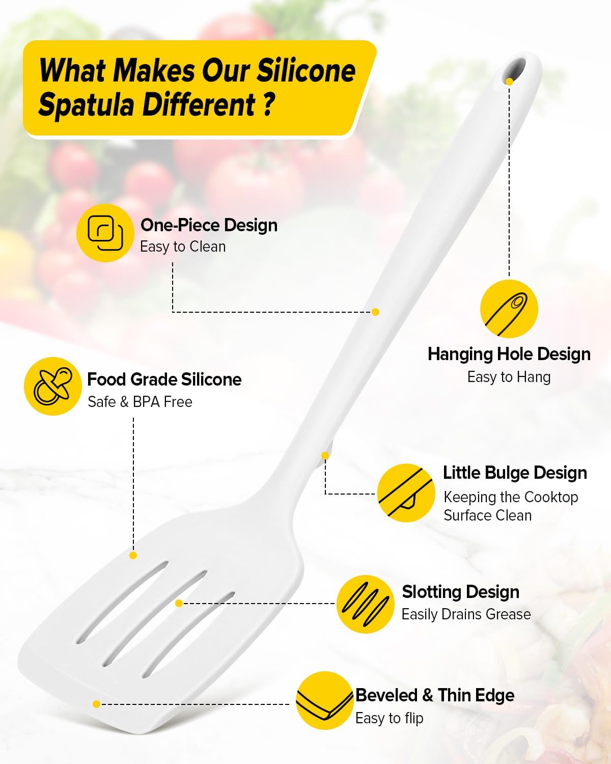 Silicone Spatula, Solid & Slotted Turner, One-Piece, 2 Pack,Khaki