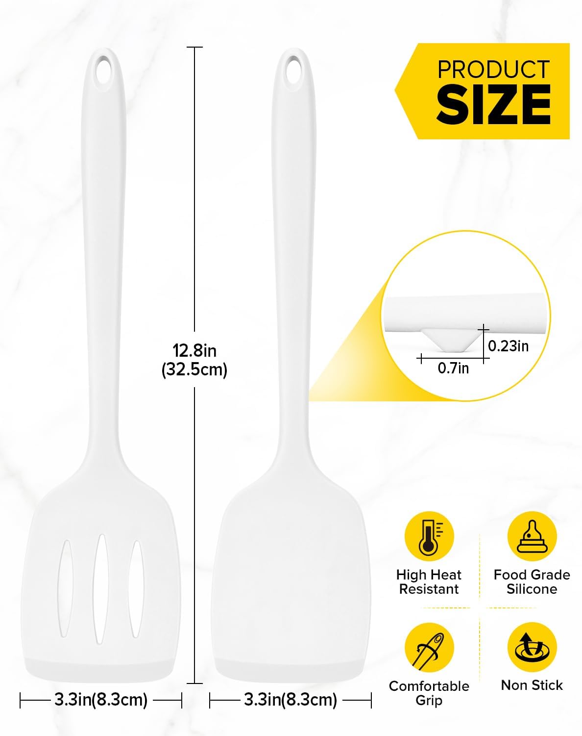 Silicone Spatula, Solid & Slotted Turner, One-Piece, 2 Pack,Khaki