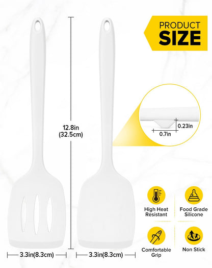 Silicone Spatula, Solid & Slotted Turner, One-Piece, 2 Pack,Khaki