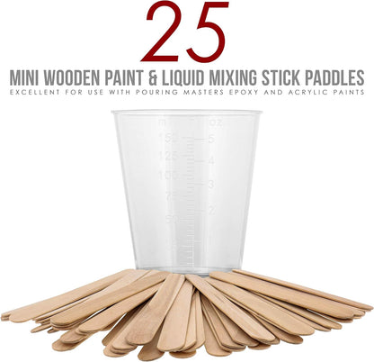 5 Oz (150 ml) Liquid Measuring Cups - Plastic Graduated Cup (50 Pack) with 25 Sticks - Reusable Mixing Cups for Paint, Craft, Kitchen, Lab, Medical Supplies, Epoxy Resin, Art
