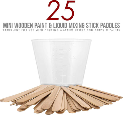 5 Oz (150 ml) Liquid Measuring Cups - Plastic Graduated Cup (50 Pack) with 25 Sticks - Reusable Mixing Cups for Paint, Craft, Kitchen, Lab, Medical Supplies, Epoxy Resin, Art
