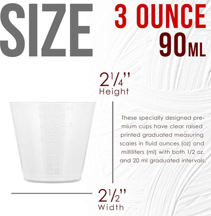 5 Oz (150 ml) Liquid Measuring Cups - Plastic Graduated Cup (50 Pack) with 25 Sticks - Reusable Mixing Cups for Paint, Craft, Kitchen, Lab, Medical Supplies, Epoxy Resin, Art