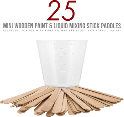5 Oz (150 ml) Liquid Measuring Cups - Plastic Graduated Cup (50 Pack) with 25 Sticks - Reusable Mixing Cups for Paint, Craft, Kitchen, Lab, Medical Supplies, Epoxy Resin, Art