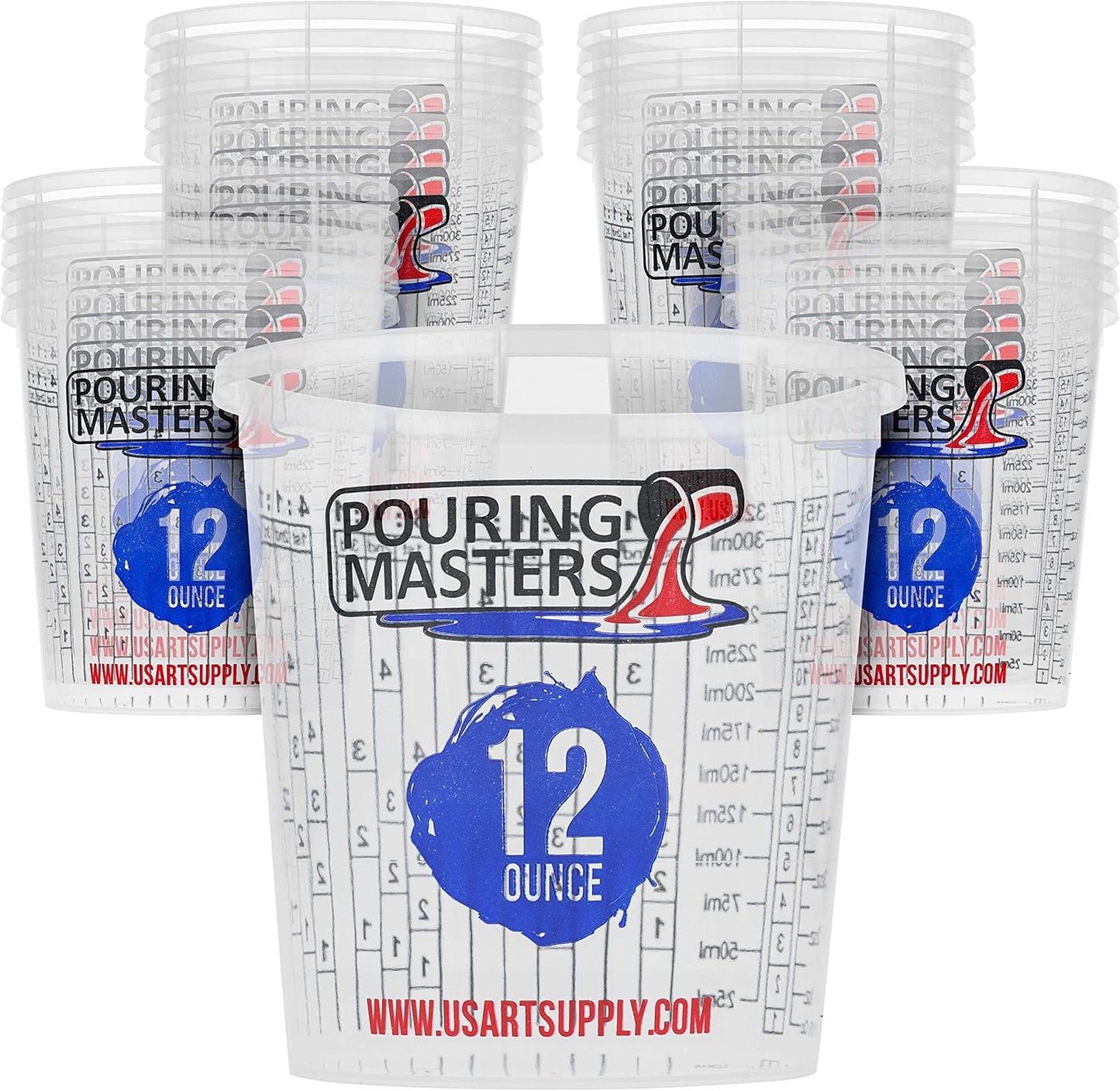 5 Oz (150 ml) Liquid Measuring Cups - Plastic Graduated Cup (50 Pack) with 25 Sticks - Reusable Mixing Cups for Paint, Craft, Kitchen, Lab, Medical Supplies, Epoxy Resin, Art