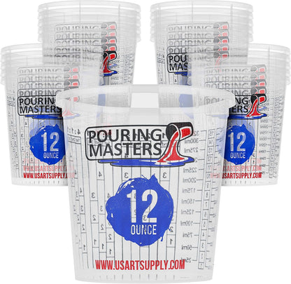 5 Oz (150 ml) Liquid Measuring Cups - Plastic Graduated Cup (50 Pack) with 25 Sticks - Reusable Mixing Cups for Paint, Craft, Kitchen, Lab, Medical Supplies, Epoxy Resin, Art