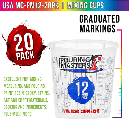 5 Oz (150 ml) Liquid Measuring Cups - Plastic Graduated Cup (50 Pack) with 25 Sticks - Reusable Mixing Cups for Paint, Craft, Kitchen, Lab, Medical Supplies, Epoxy Resin, Art