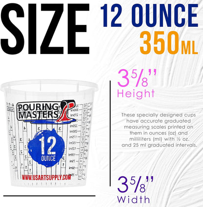 5 Oz (150 ml) Liquid Measuring Cups - Plastic Graduated Cup (50 Pack) with 25 Sticks - Reusable Mixing Cups for Paint, Craft, Kitchen, Lab, Medical Supplies, Epoxy Resin, Art