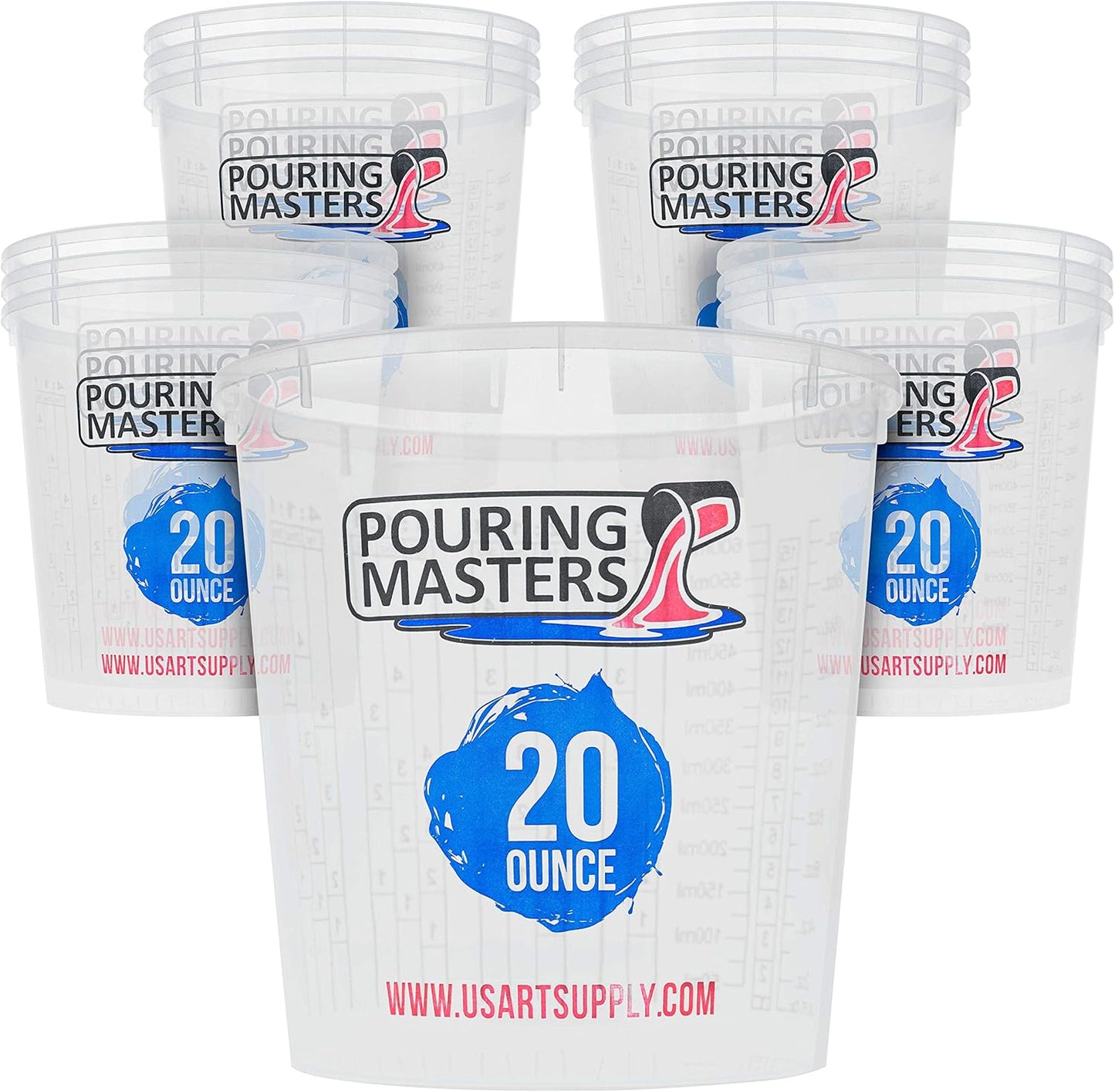 5 Oz (150 ml) Liquid Measuring Cups - Plastic Graduated Cup (50 Pack) with 25 Sticks - Reusable Mixing Cups for Paint, Craft, Kitchen, Lab, Medical Supplies, Epoxy Resin, Art