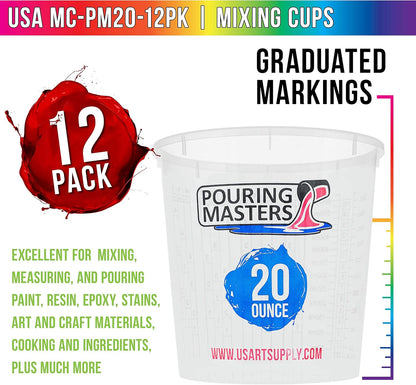 5 Oz (150 ml) Liquid Measuring Cups - Plastic Graduated Cup (50 Pack) with 25 Sticks - Reusable Mixing Cups for Paint, Craft, Kitchen, Lab, Medical Supplies, Epoxy Resin, Art