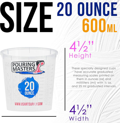 5 Oz (150 ml) Liquid Measuring Cups - Plastic Graduated Cup (50 Pack) with 25 Sticks - Reusable Mixing Cups for Paint, Craft, Kitchen, Lab, Medical Supplies, Epoxy Resin, Art