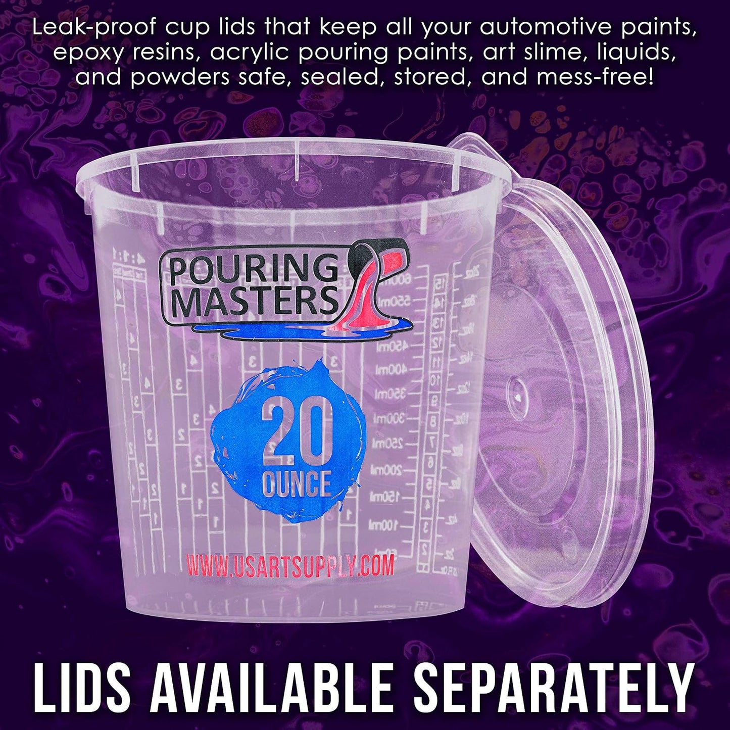 5 Oz (150 ml) Liquid Measuring Cups - Plastic Graduated Cup (50 Pack) with 25 Sticks - Reusable Mixing Cups for Paint, Craft, Kitchen, Lab, Medical Supplies, Epoxy Resin, Art