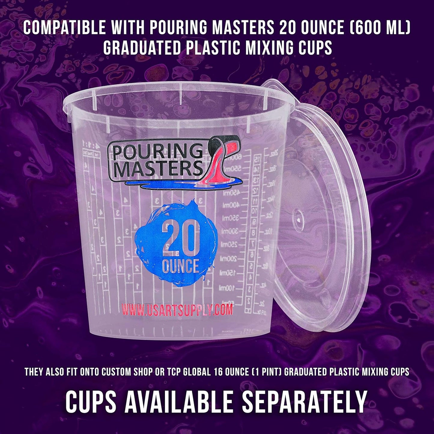 5 Oz (150 ml) Liquid Measuring Cups - Plastic Graduated Cup (50 Pack) with 25 Sticks - Reusable Mixing Cups for Paint, Craft, Kitchen, Lab, Medical Supplies, Epoxy Resin, Art