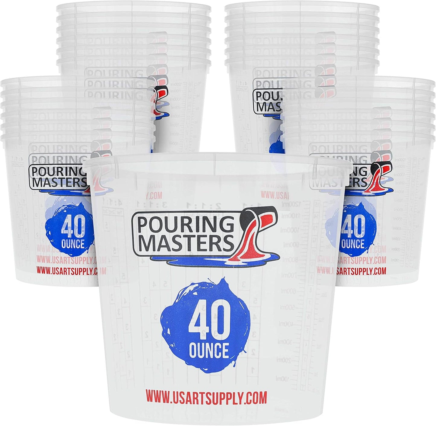 5 Oz (150 ml) Liquid Measuring Cups - Plastic Graduated Cup (50 Pack) with 25 Sticks - Reusable Mixing Cups for Paint, Craft, Kitchen, Lab, Medical Supplies, Epoxy Resin, Art