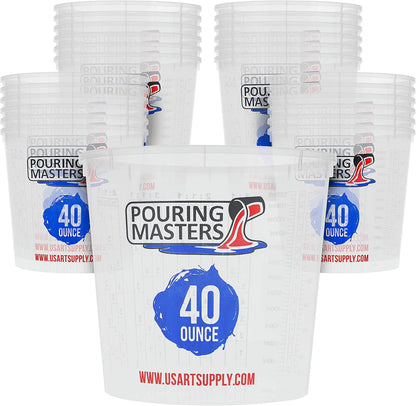 5 Oz (150 ml) Liquid Measuring Cups - Plastic Graduated Cup (50 Pack) with 25 Sticks - Reusable Mixing Cups for Paint, Craft, Kitchen, Lab, Medical Supplies, Epoxy Resin, Art