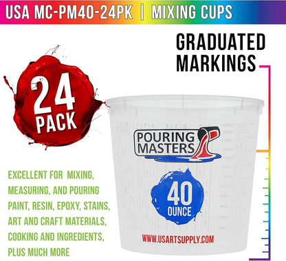 5 Oz (150 ml) Liquid Measuring Cups - Plastic Graduated Cup (50 Pack) with 25 Sticks - Reusable Mixing Cups for Paint, Craft, Kitchen, Lab, Medical Supplies, Epoxy Resin, Art