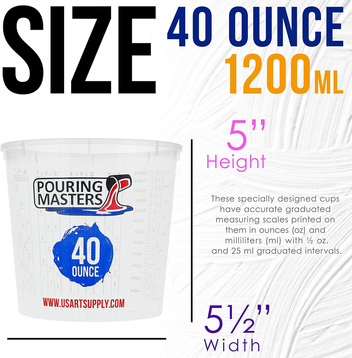 5 Oz (150 ml) Liquid Measuring Cups - Plastic Graduated Cup (50 Pack) with 25 Sticks - Reusable Mixing Cups for Paint, Craft, Kitchen, Lab, Medical Supplies, Epoxy Resin, Art