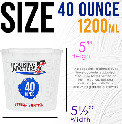 5 Oz (150 ml) Liquid Measuring Cups - Plastic Graduated Cup (50 Pack) with 25 Sticks - Reusable Mixing Cups for Paint, Craft, Kitchen, Lab, Medical Supplies, Epoxy Resin, Art