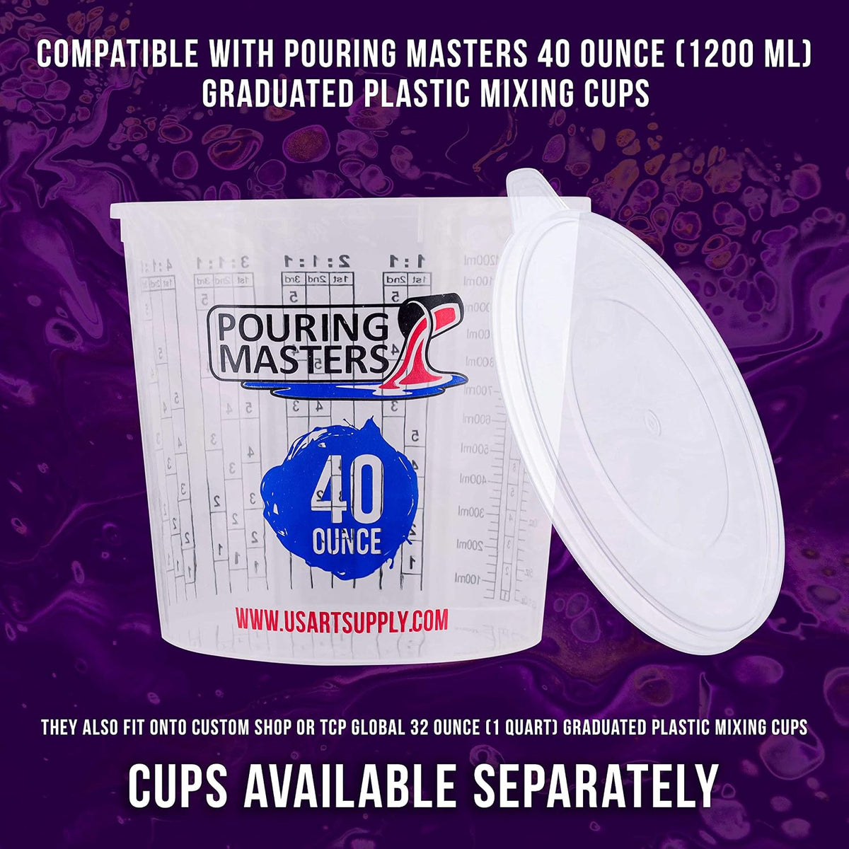 5 Oz (150 ml) Liquid Measuring Cups - Plastic Graduated Cup (50 Pack) with 25 Sticks - Reusable Mixing Cups for Paint, Craft, Kitchen, Lab, Medical Supplies, Epoxy Resin, Art